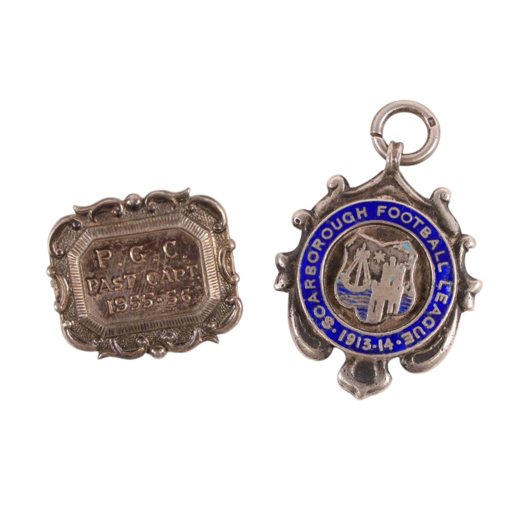 Five silver fobs/brooches, including enamel Royal Masonic example
