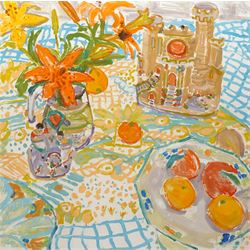 Gillian Ross Kelsey (British 1935-2025): 'Tiger Lilies', acrylic monoprint signed and titl...
