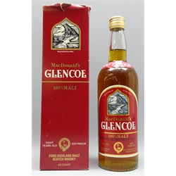  MacDonald's Glencoe Pure Highland Malt Scotch Whisky, 8 Years Old, 4/5 quart 262/3 fl 100proof, with label to neck, in carton, 1 bottle    