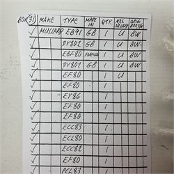 Collection of Mullard thermionic radio valves/vacuum tubes, including DY802, EBF80, PLF80, DY802, PL84, approximately 30