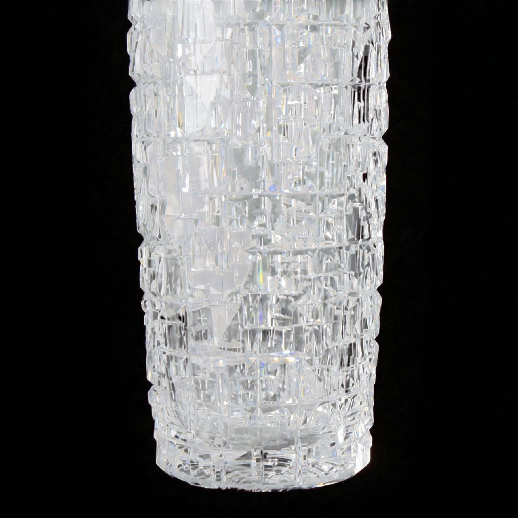 Vladimir Zahour; cut glass vase of cylindrical form, signed beneath, H35cm 