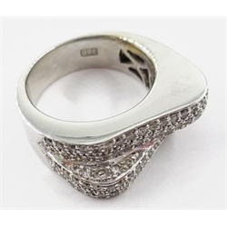  18ct white gold two row diamond cocktail ring stamped 750  