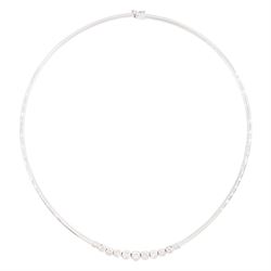 14ct white gold bezel set, nine stone round brilliant cut diamond necklace, stamped, total diamond weight approx 1.00 carat