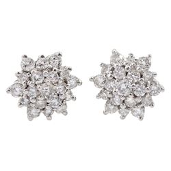 Pair of 18ct white gold diamond cluster stud earrings, Sheffield import marks 1998