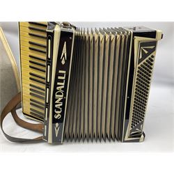 Scandalli Vibrante Three piano accordion in Art Deco black and white case with jewelled decoration, twenty-four keys and one-hundred and twenty buttons; inscribed '5700 Camerano Italia'; serial no.3414 L54cm; in carrying case with strap