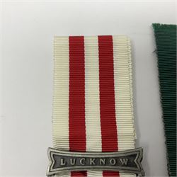 Victoria Long Service in the Volunteer Force Medal awarded to 369 Bombr. W. Woodward 1st Lincs. V.A.; and reproduction Victoria India Medal with Lucknow clasp; both with ribbons (2)