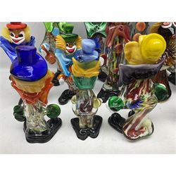 Large quantity of Murano glass clowns, to include larger examples, in two boxes