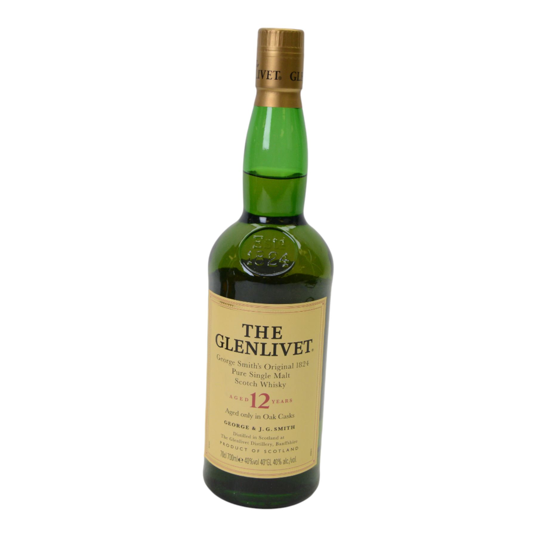 The Glenlivet 12 year old, single malt scotch whisky and The Glenlivet 12 year old aged in oak cast single malt scotch whisky