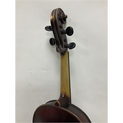 Neuner & Hornstiner early 20th century half size violin c1900, two piece maple back and ribs with a spruce top in a later ridged carrying case, no bow Length 57cm