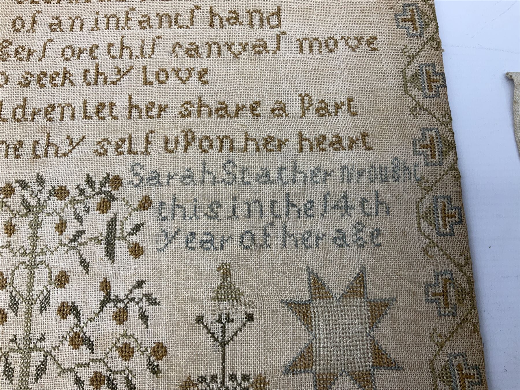 Two 19th century needlework samplers, comprising an example worked with the alphabet by Mary Easingwood 1844, together with a larger example by Sarah Starther, largest example H52cm 