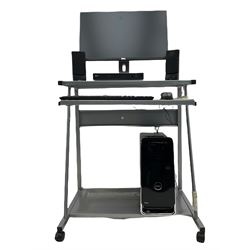 DELL i7 XPS 8900 series computer with monitor and various accessories including: LG BP250 Blu-ray player, SONY floppy disc drive etc. on stand