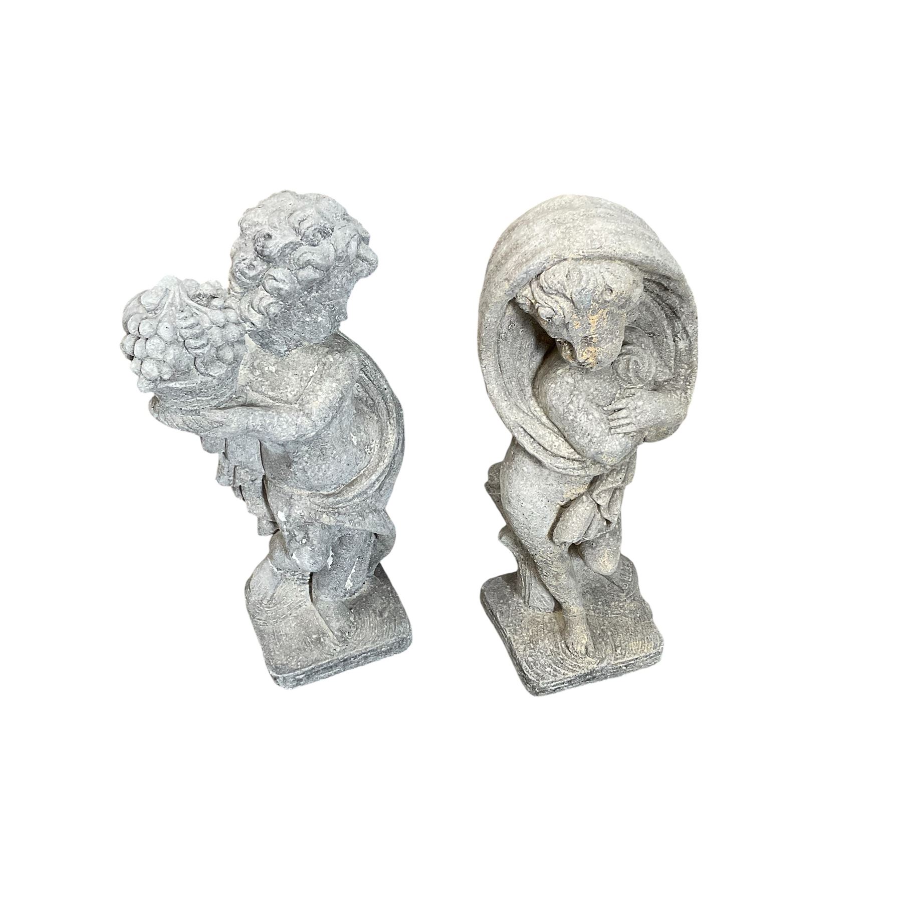 Set of cast stone cherub season statues