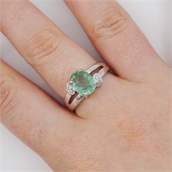 18ct white gold oval cut Paraiba tourmaline and round brilliant cut diamond ring, Birmingham 2006, tourmaline approx 1.80 carat