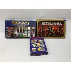 Twenty board games including five different versions of Alan R. Moon Ticket to Ride; Dungeonquest; Manhattan; Speculate; McMulti; Highland Clans; Britannia; Poleconony; Maxi Bour$e etc; some are continental versions; all boxed (20)
