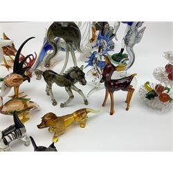 Large collection of hand-blown glass animals and figures, to include fish, birds, cats, dogs, monkeys etc