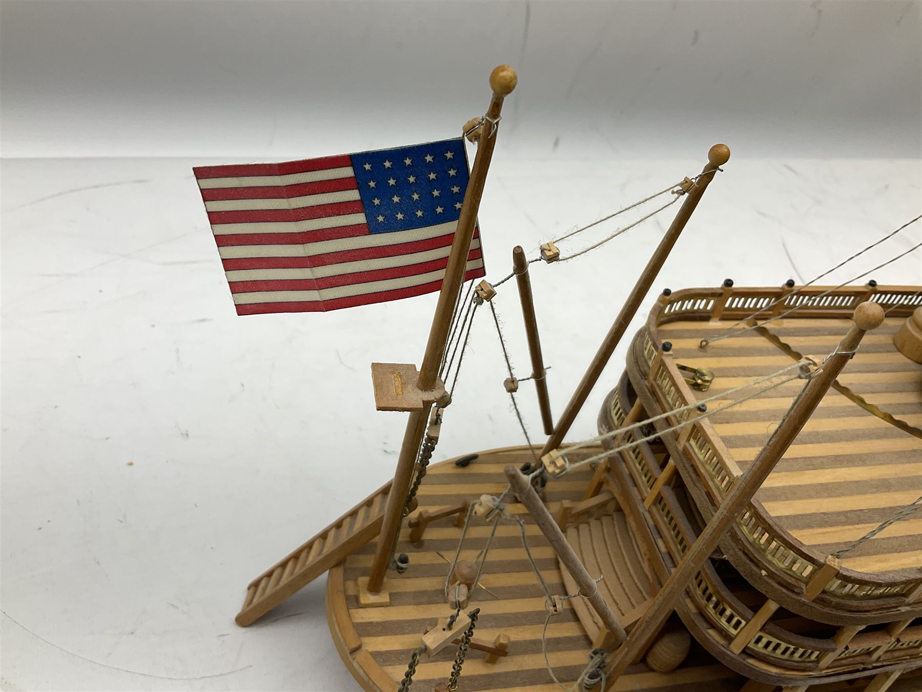 Hand built model of a river paddle steamer 'King of the Mississippi' and a sailing ship with three masts and unfurled sails, largest example H80cm, L101cm