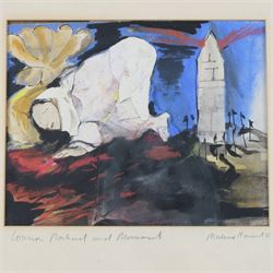 English School (20th century): 'Cousin Naheed and Monument', mixed media indistinctly signed and titled 18.5cm x 23cm