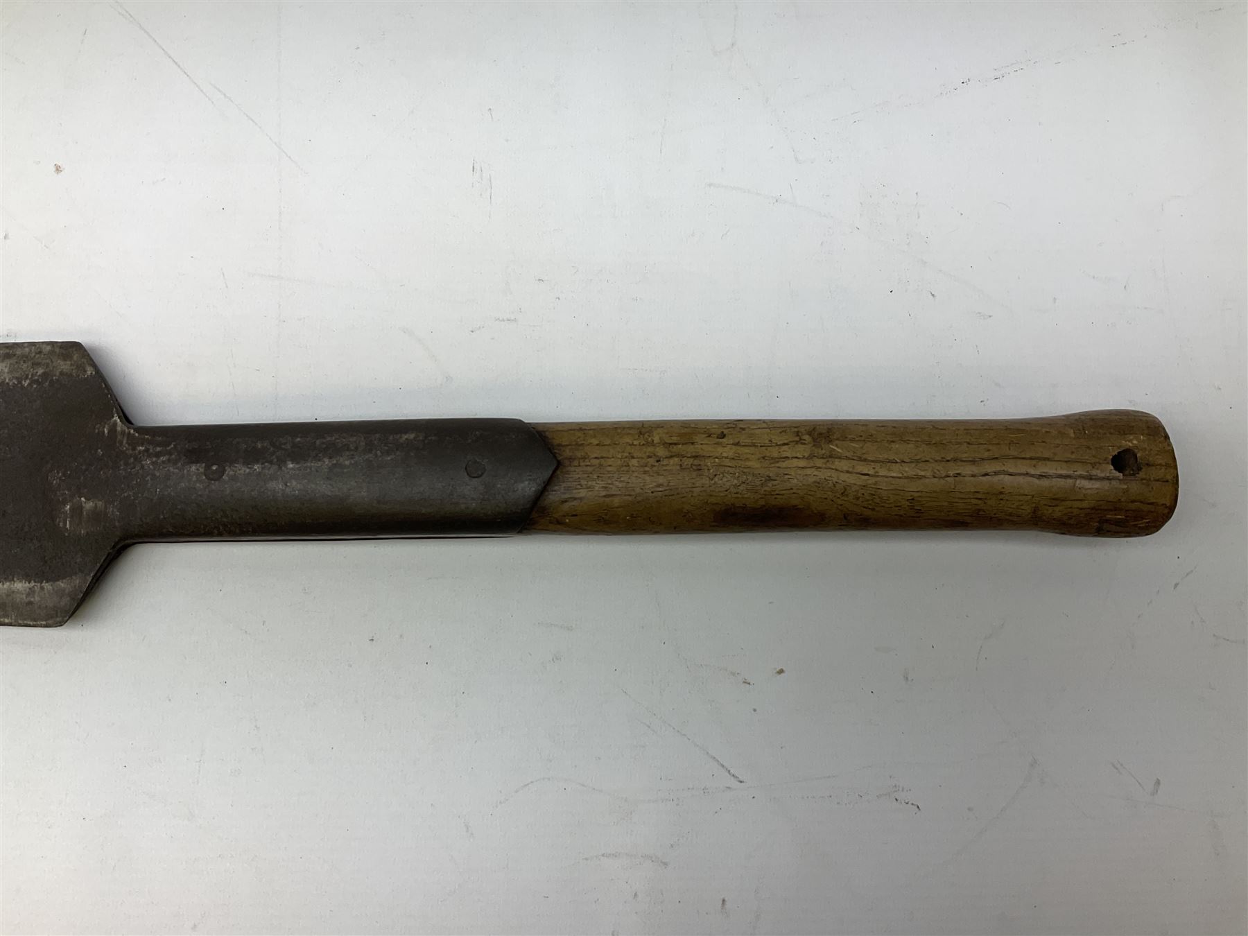 Estwing Black Eagle style double bit throwing axe with leather grip, virtually mint with labels present, plastic blade protectors and nylon sheath L43cm; another smaller Estwing axe stamped 24A to the pommel, with leather grip and sheath; and a vintage short handled hedge knife, the blade stamped IH (?) No.2 (3)