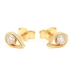 Pair of 14ct gold Pandora Infinite lab diamond pear shaped earrings, each stud set with a round brilliant cut diamond, stamped 585, total diamond weight 0.50 carat