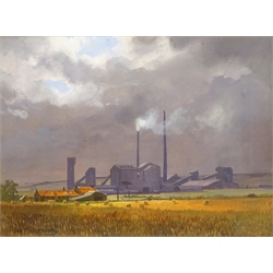 Don Micklethwaite (British 1936-): 'Boulby Potash', acrylic on canvas signed, titled on label verso 29cm x 39cm