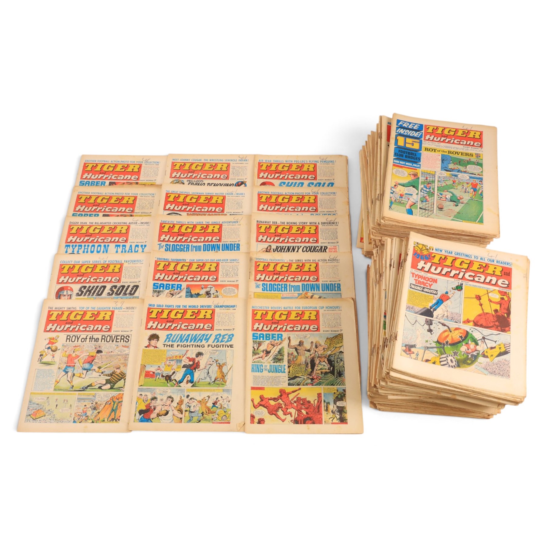 Collection of 1960s Tiger and Hurricane comics, comprising twenty-one 1965 issues, thirty-six 1966 issues, twenty 1967 issues, seventy-three 1968 issues and twenty-one 1969 issues (approximately 171)