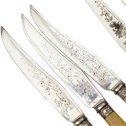 Silver plated egg boiler with bird finial, plated cocktail shaker, plated table bell, pair of tortoiseshell brushes' plated dessert knives and forks and other items 