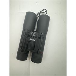 Four pairs of binoculars, to include Carl Zeiss Jena Jenoptem 8x30W serial no. 3750814, Nikon Sporting II 8x40 serial no. 604672, Minolta Pocket II 8x22 Field 7 and Jessops 12x25 Field 4.8 84m/1000m, all in carrying cases 