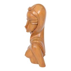 Carved wooden bust, modelled as a female figure, H40cm 