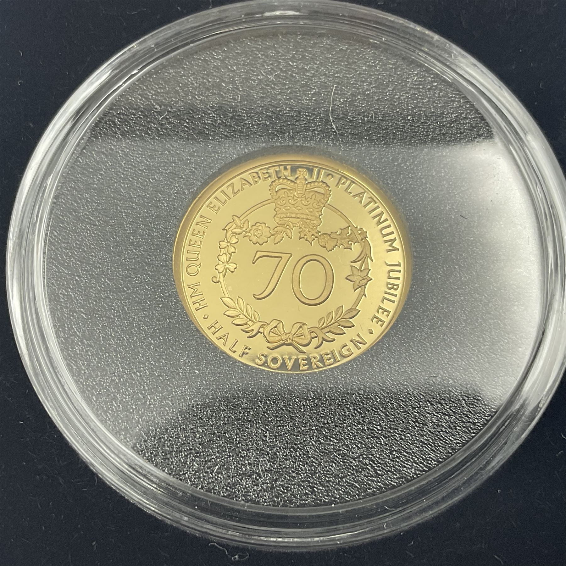 Queen Elizabeth II Alderney 2022 'Platinum Jubilee' gold proof half sovereign coin, cased with certificate