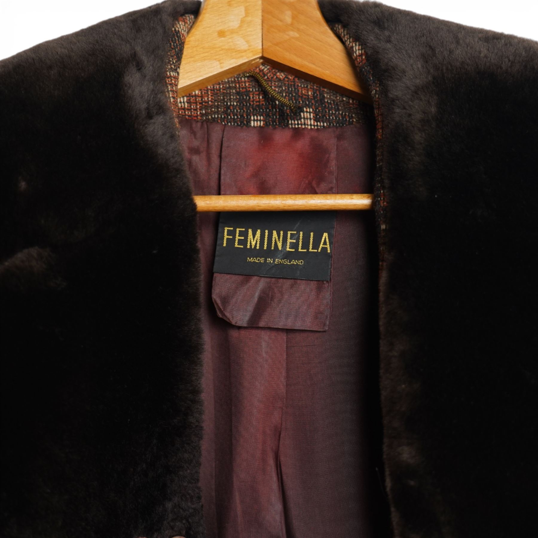 Mink coat, 1970s lamb fur trimmed coat, suede coat and Tom Bawker cream coat, and two pairs of ladies shoes approx size 8 (6)