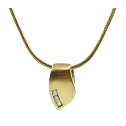 9ct gold cubic zirconia set pendant, hallmarked on 9ct gold snake chain necklace, stamped 375