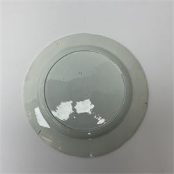 A group of 19th century blue and white transfer printed pottery, various makers and patterns, to include Minton Queen of Sheba pattern plate, Joshua Heath Reindeer pattern plate with towering pagoda, and seal in the foreground, a number of plates decorated in the Chinoiserie Bridgeless pattern, two Mandarin type pattern plates, possibly Spode, etc. 