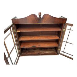 19th-century mahogany bookcase top with two glazed doors and pediment with acorn finial 