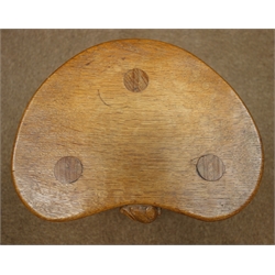  'Rabbitman' three legged oak Cow Stool, on three octagonal outsplayed legs, with carved Rabbit signature, by Peter Heap of Wetwang, H37cm  