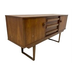 1960s/70s mid-century teak sideboard, fitted with two cupboards and three drawers