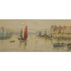 John Wynne Williams (British fl.1900-1920): Penzance Vessel Sailing through Whitby with view of Swing Bridge, watercolour signed 16cm x 34cm