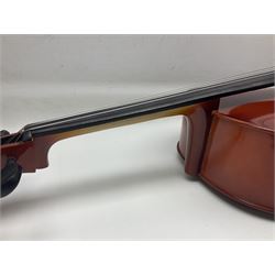 Gear4Music three-quarter sized cello with 70cm one-piece back and spruce top; bears maker's label; L112cm overall; in soft carrying case with Erich Steiner bow