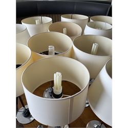 Set of twelve chrome table lamps with various shades (12)- LOT SUBJECT TO VAT ON THE HAMMER PRICE - To be collected by appointment from The Ambassador Hotel, 36-38 Esplanade, Scarborough YO11 2AY. ALL GOODS MUST BE REMOVED BY WEDNESDAY 15TH JUNE.