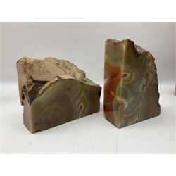 Pair of agate bookends, agate vase, other geode etc