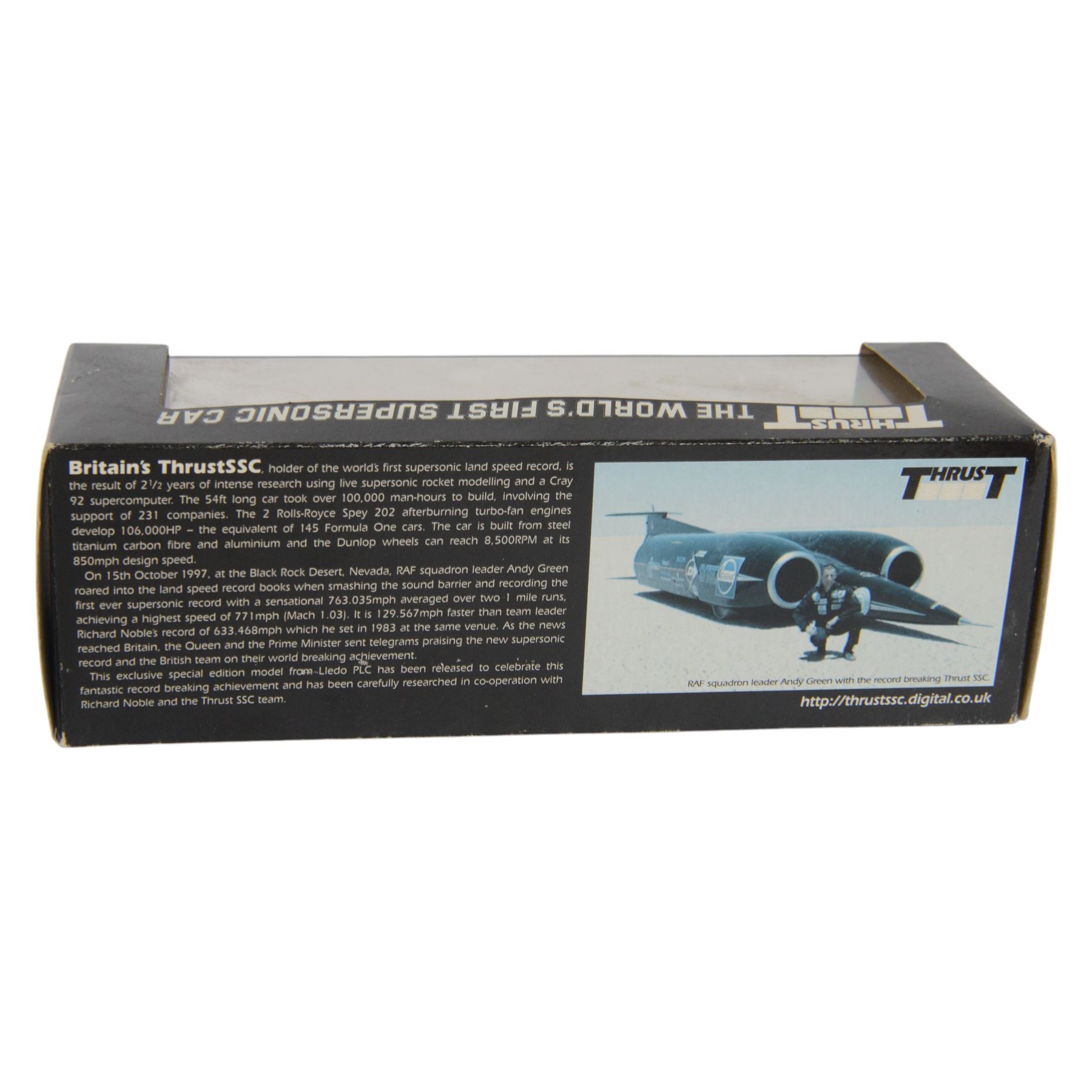 Limited edition Lledo Thrust SSC The World's First Supersonic Car model and signed book 