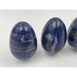 Collection of five Lapis lazuli specimen eggs, largest egg H7cm