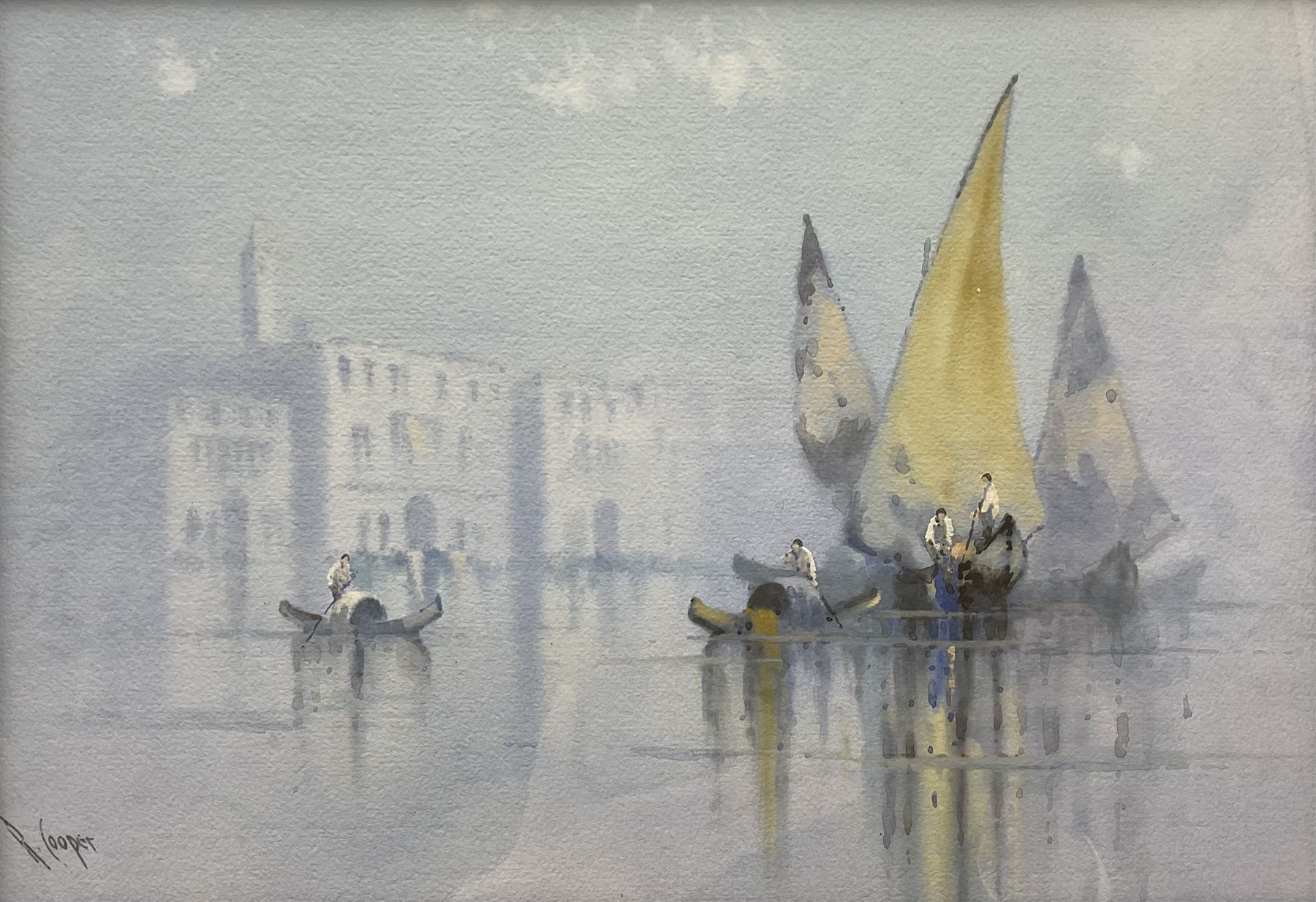 R Cooper (British early 20th century): Venetian Lagoon, watercolour and gouache signed 24cm x 35cm