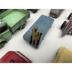 Dinky - sixteen unboxed and playworn die-cast models including Foden lorry, Big Bedford lorry with Halesowen Farm Trailer, Thunderbolt land speed record car, Spirit of the Wind racing car, market garden truck, Bedford tipper, station wagon, tanker, motorcycle combination etc; two Corgi models; and five Matchbox/Lesney models (23)