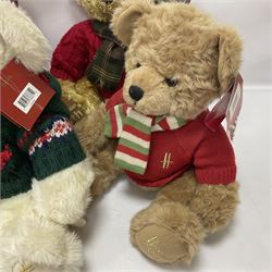 Six Harrods annual teddy bears, dating between 2005 and 2010, including 20th anniversary edition bear, tallest H39cm