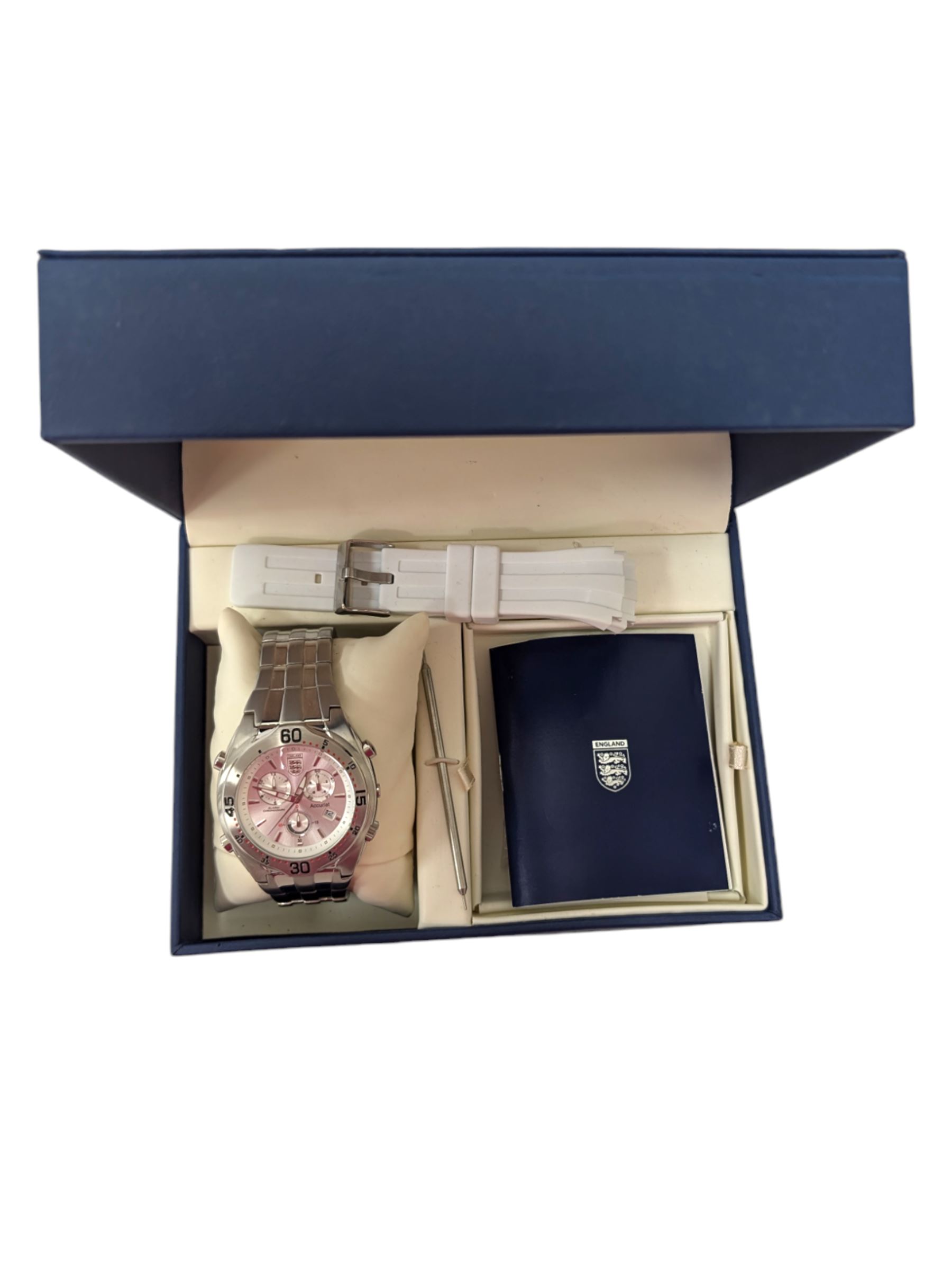 Accurist England Football chronograph alarm wristwatch, boxed