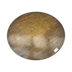 19th century mahogany tilt-top occasional table, circular top on a turned baluster column, raised on three splayed supports