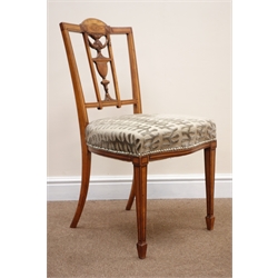  Edwardian Sheraton Revival satinwood salon chair with urn splat on square tapered supports, W45cm  