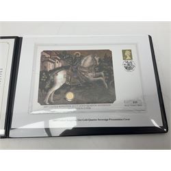 Queen Elizabeth II 2009 gold quarter sovereign coin, housed in a Mercury presentation cover, in Westminster folder with certificate