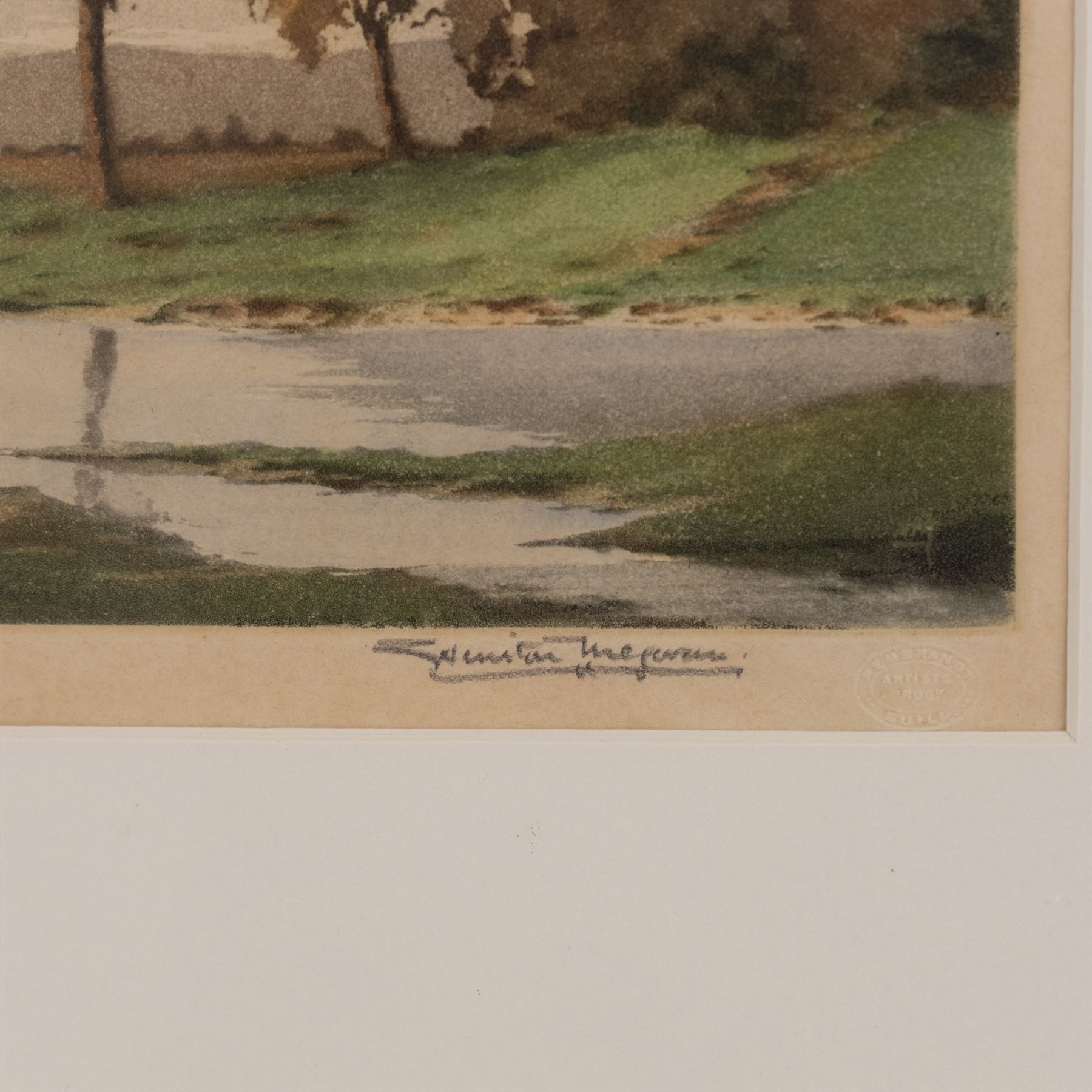 Winston Megoran (British 1913-1971): 'Autumn', coloured etching signed and titled on pencil, 29cm x 34cm; Joseph Frank Pimm (British 1900-1979): 'Derwent Water', coloured etching signed and titled in pencil 25cm x 35cm (2)