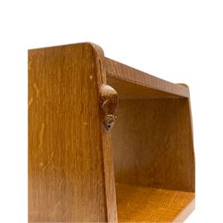 'Mouseman' two tier oak wall hanging shelf, carved with mouse signature, by Robert Thompson of Kilburn